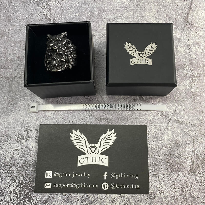 Bague Tête de Mort en Acier Inoxydable Tête de Loup Guerrier Vintage