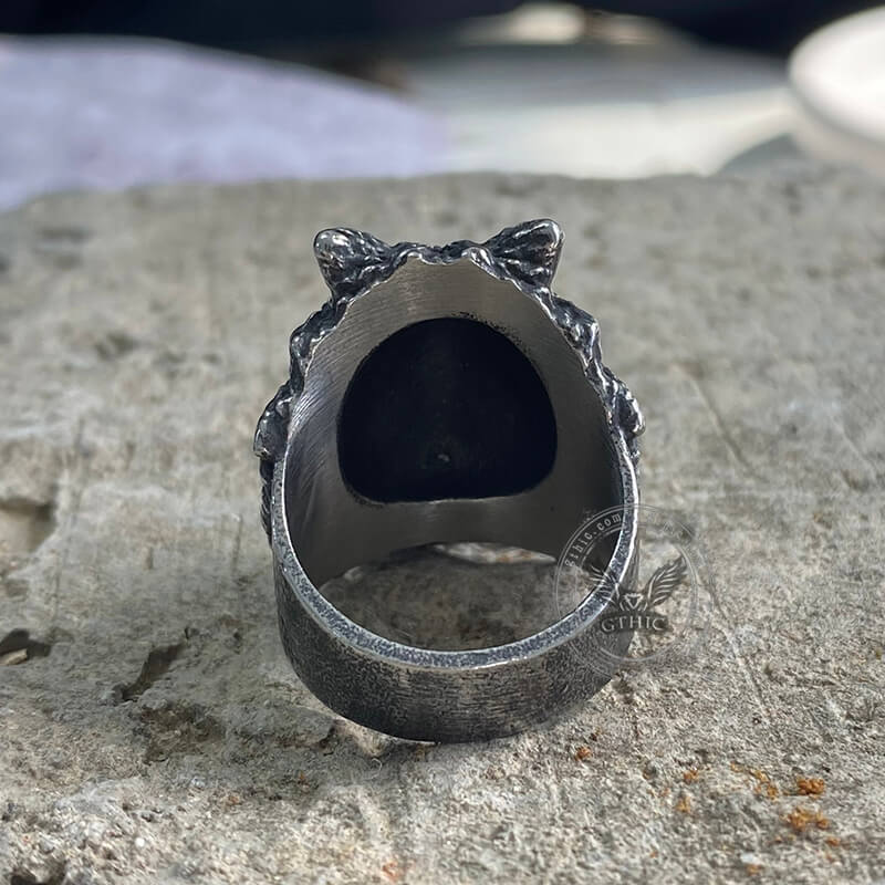 Bague Tête de Mort en Acier Inoxydable Tête de Loup Guerrier Vintage