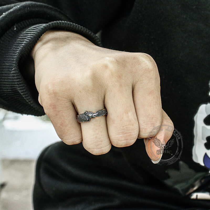 Wolf Loyalty Stainless Steel Animal Ring | Gthic.com