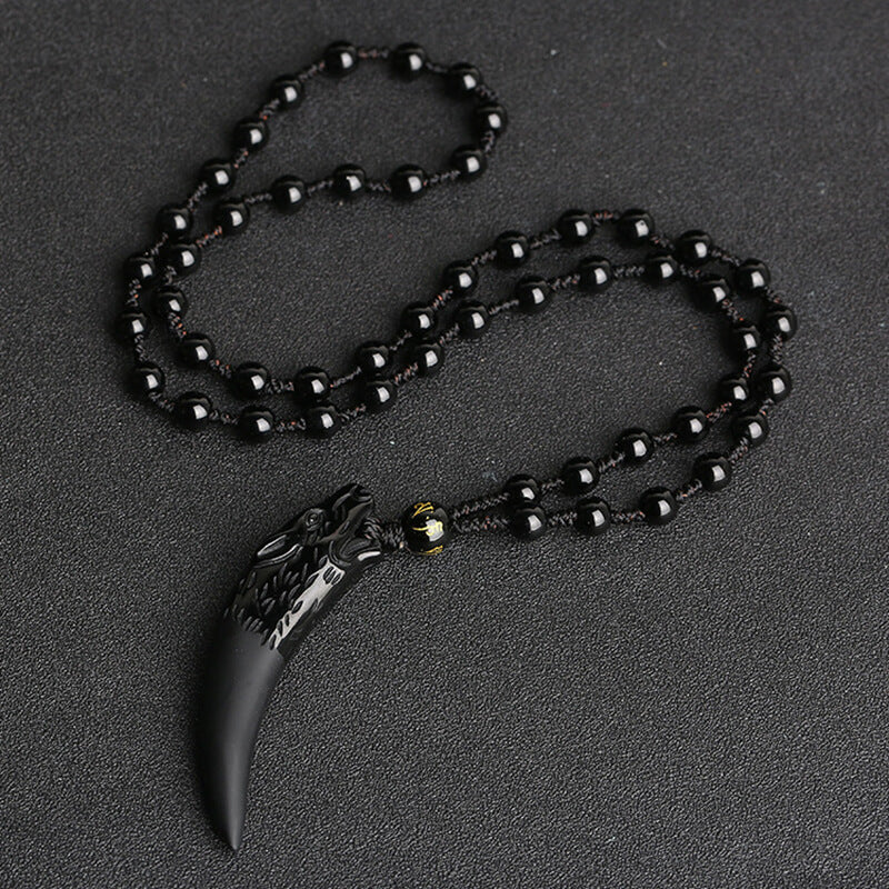 Wolf Tooth Obsidian Amulet Pendant Necklace03/Gthic.com