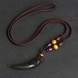 Wolf Tooth Obsidian Amulet Pendant Necklace