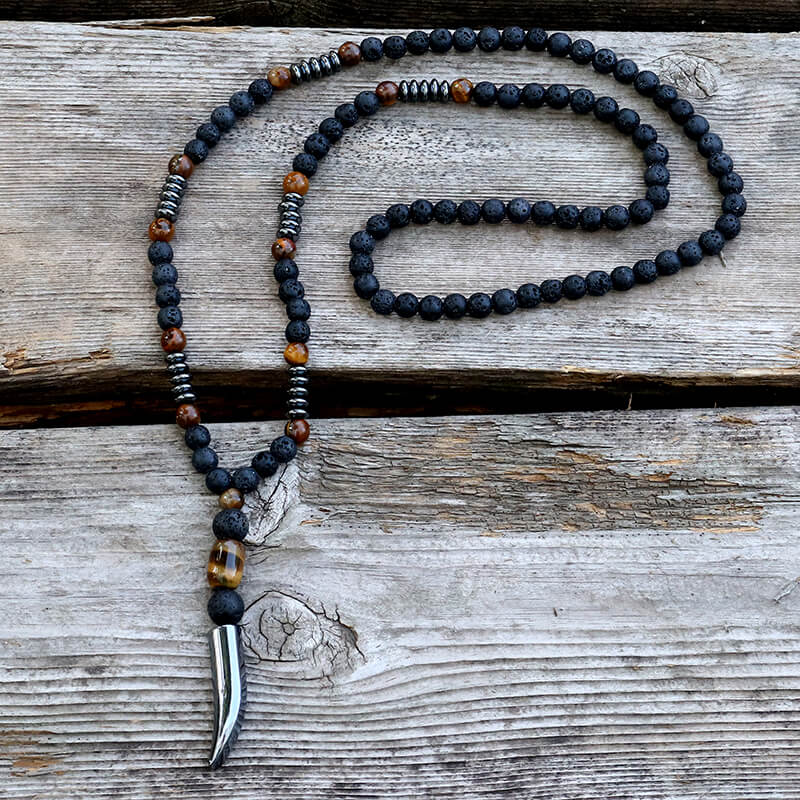 Wolf Tooth Stone Bead Necklace