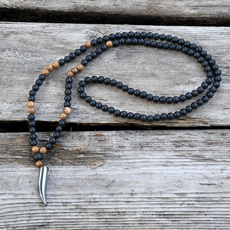 Wolf Tooth Stone Bead Necklace