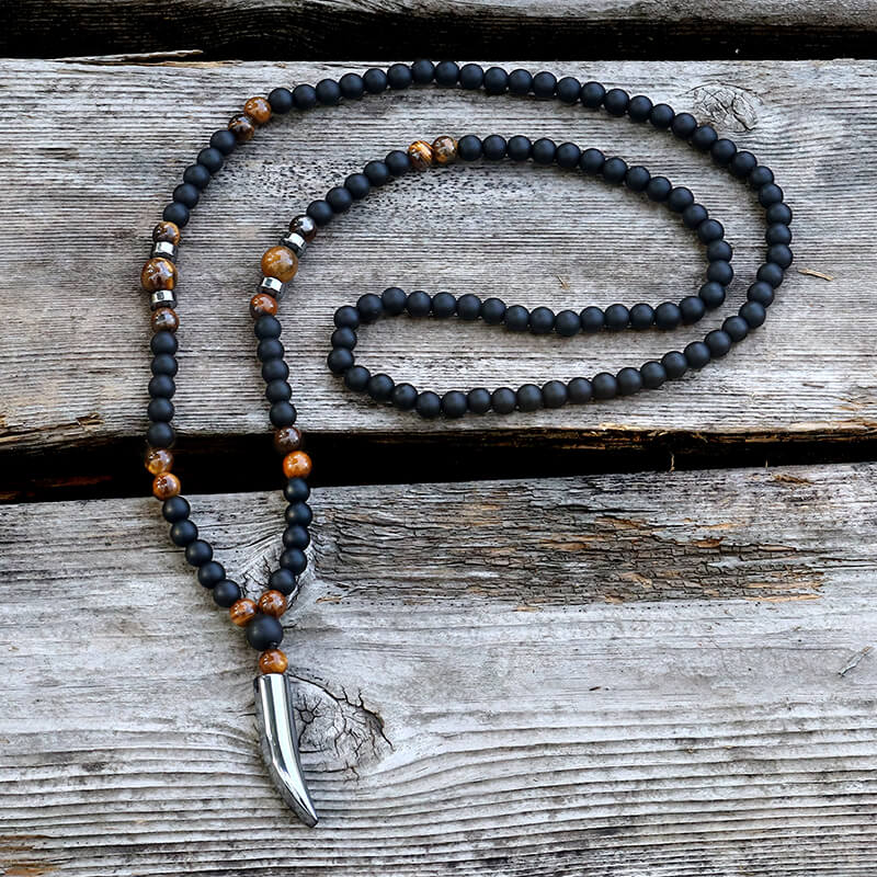 Wolf Tooth Stone Bead Necklace