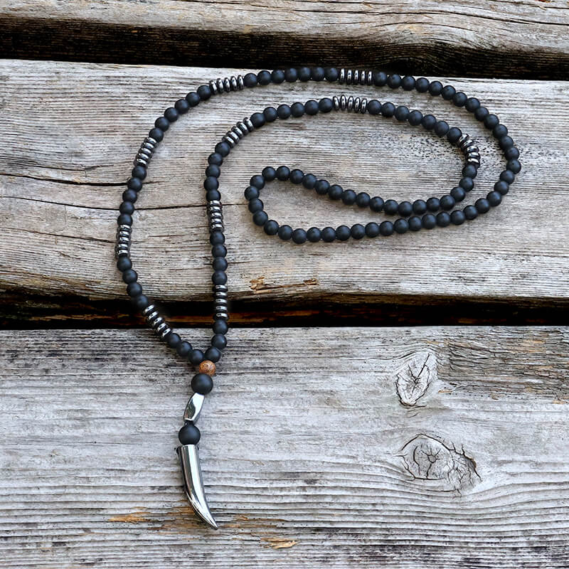 Wolf Tooth Stone Bead Necklace