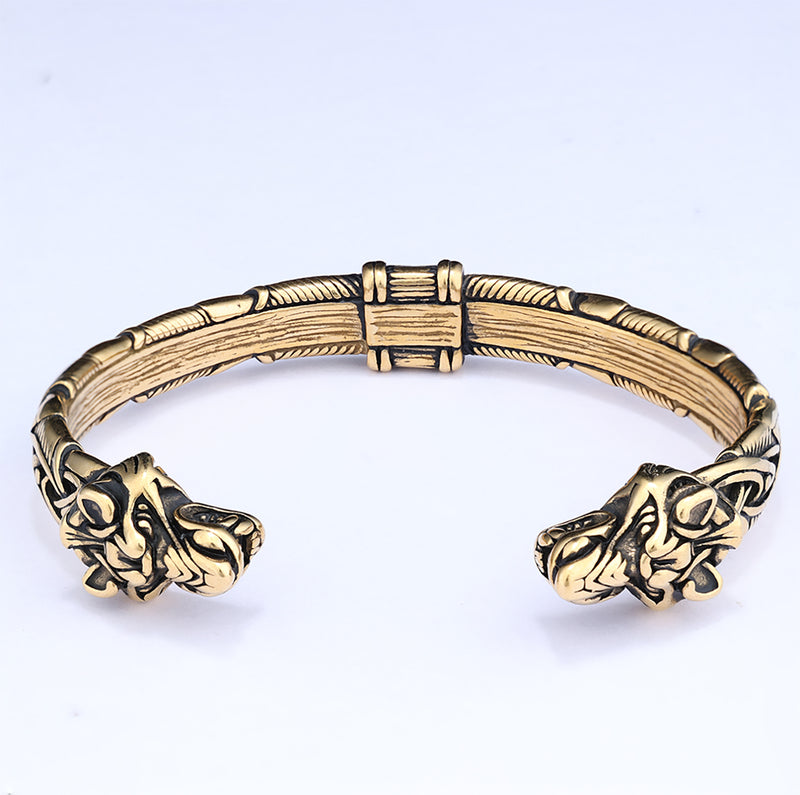 Gold Wolf Torc Stainless Steel Viking Bracelet 01 | Gthic