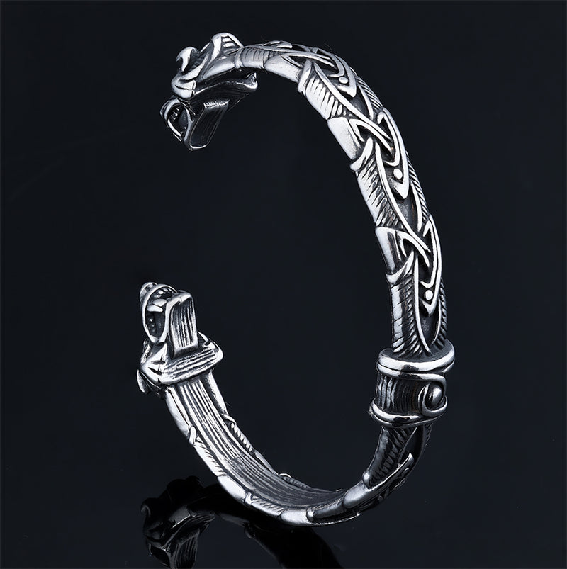 Wolf Torc Stainless Steel Viking Bracelet 02 | Gthic.com