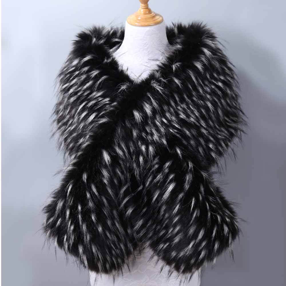 Women's Faux Fur Evening Dress Plush Long Shawl 01 | Gthic.com