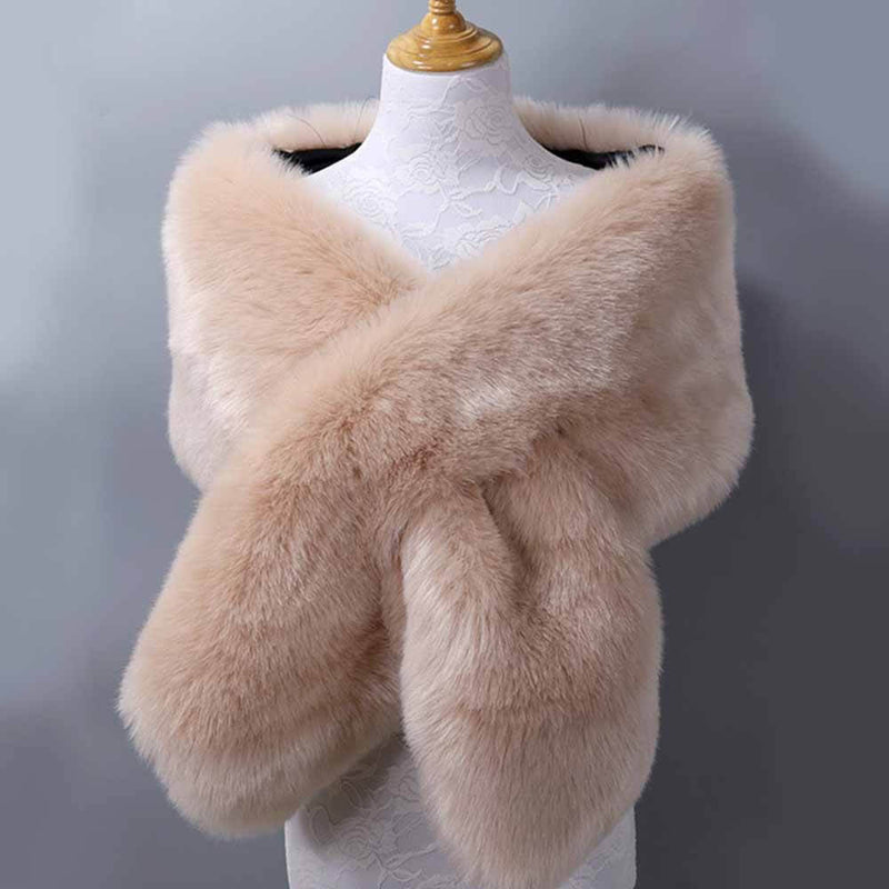 Women's Faux Fur Evening Dress Plush Long Shawl, Khaki / One Size Women's Faux Fur Evening Dress Plush Long Shawl, Khaki / One Size