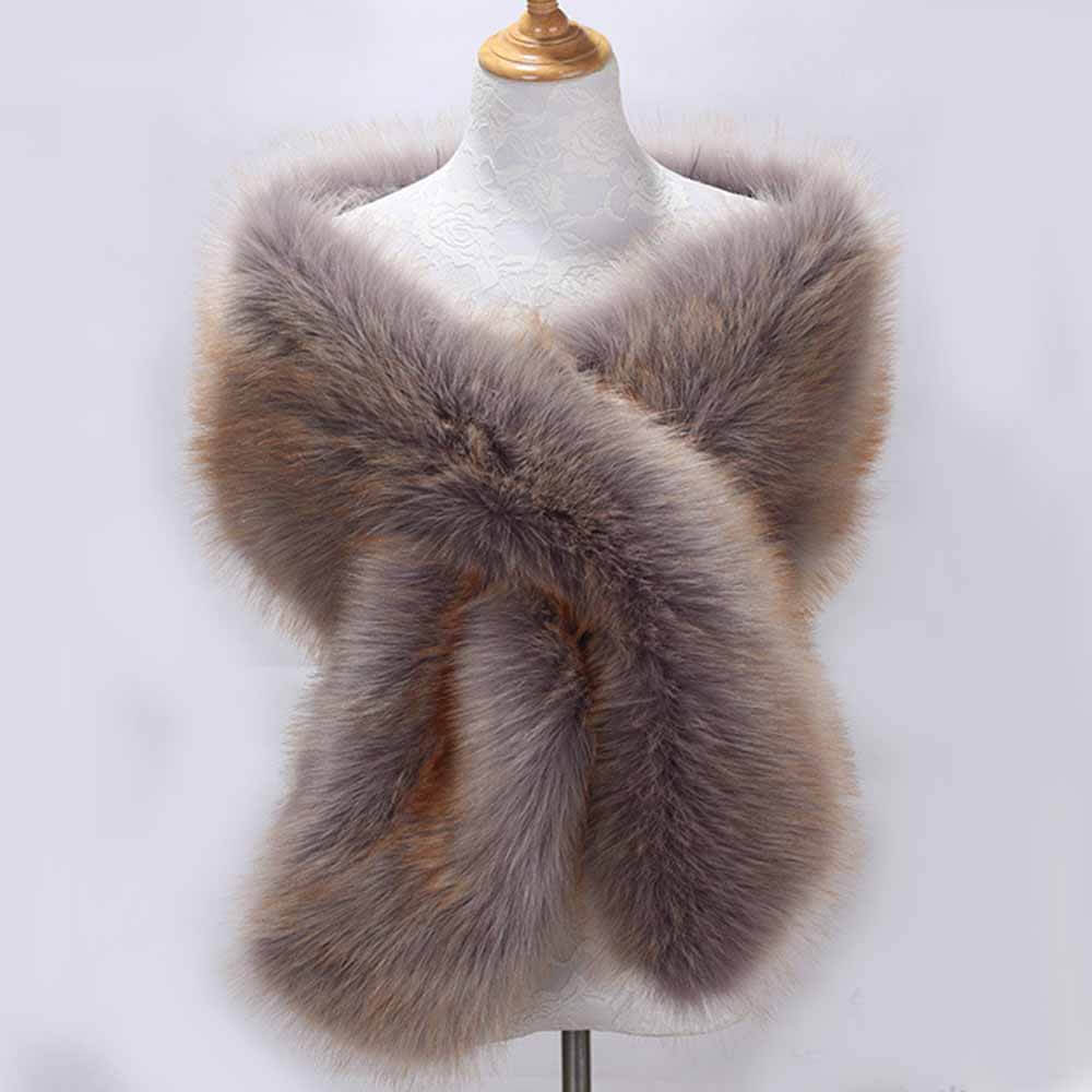 Women's Faux Fur Evening Dress Plush Long Shawl 02 | Gthic.com