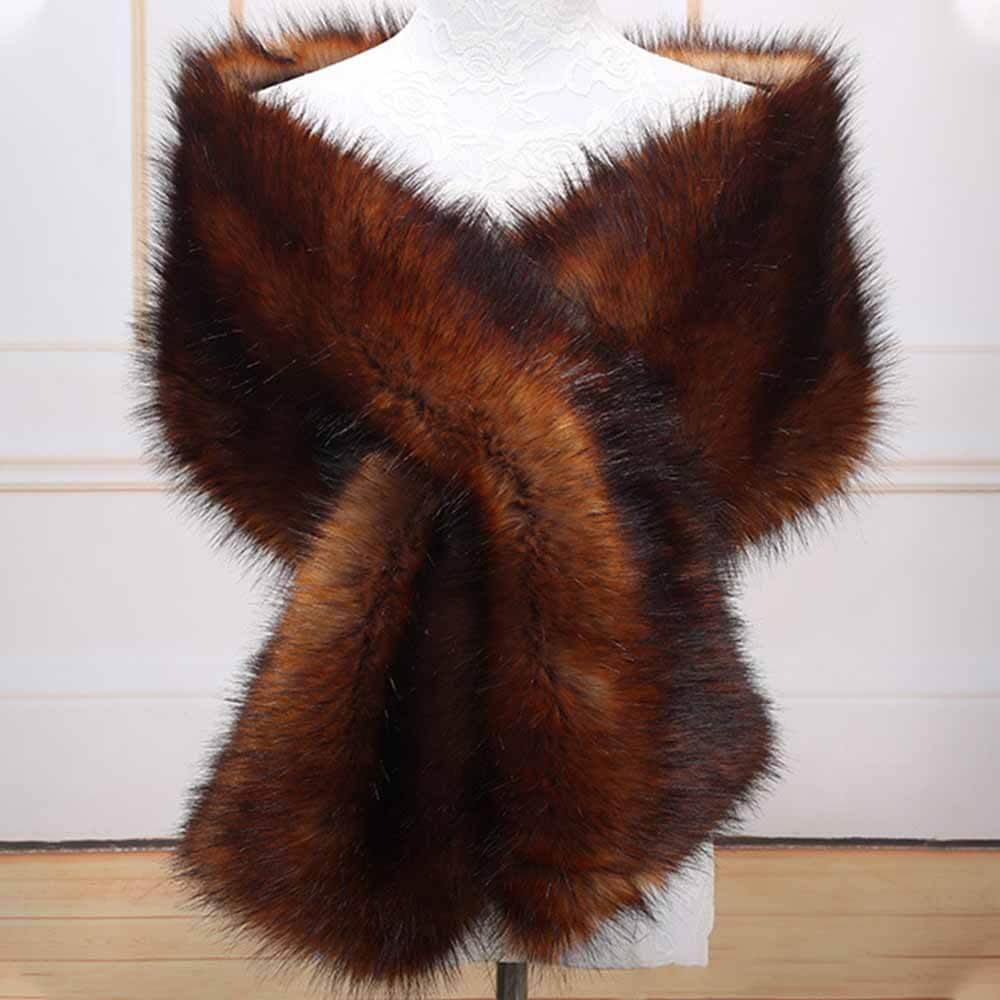Women's Faux Fur Evening Dress Plush Long Shawl 02 | Gthic.com