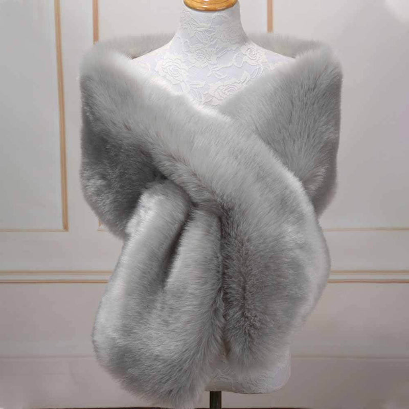 Women's Faux Fur Evening Dress Plush Long Shawl, Light Gray / One Size Women's Faux Fur Evening Dress Plush Long Shawl, Light Gray / One Size