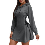 Women's Slim Waist Drawstring Hooded Dress