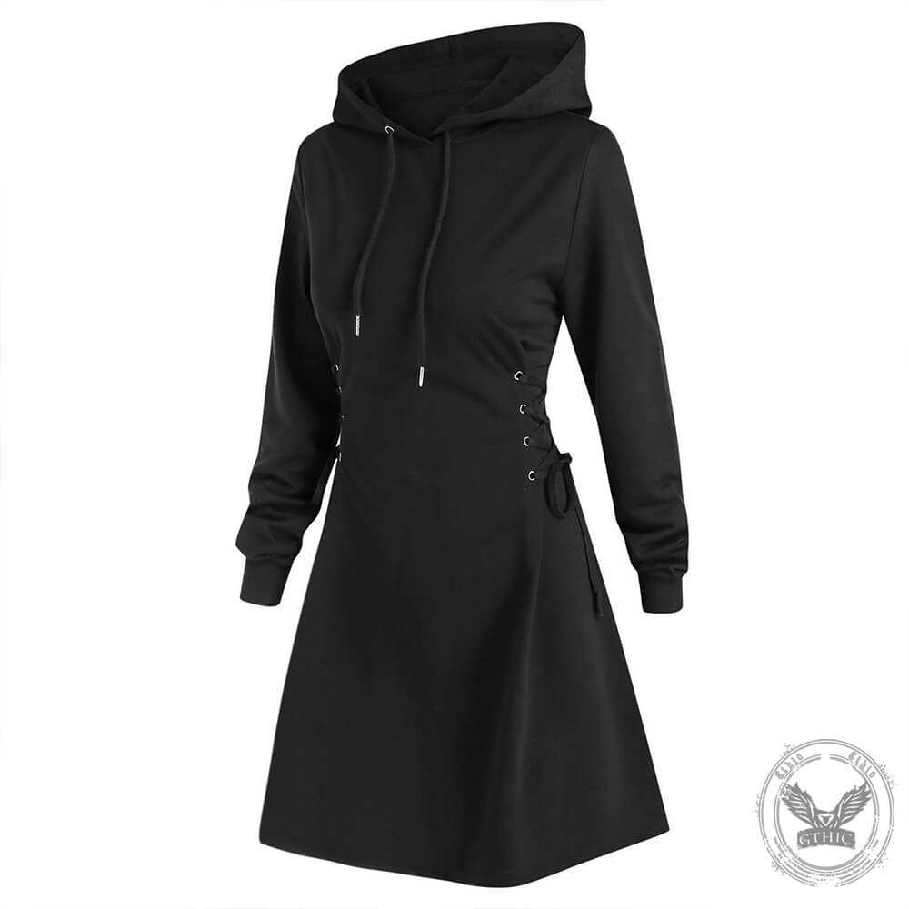 Women's Slim Waist Drawstring Hooded Dress 03 | Gthic.com