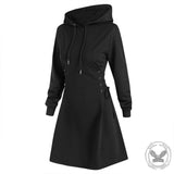 Women's Slim Waist Drawstring Hooded Dress 03 | Gthic.com