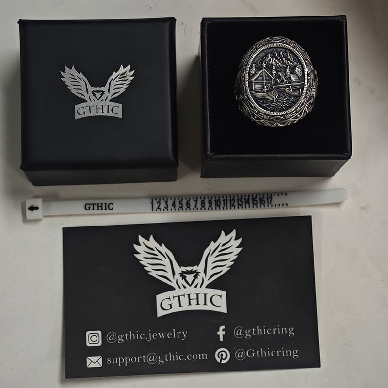Wooden House Sterling Silver Viking Ring
