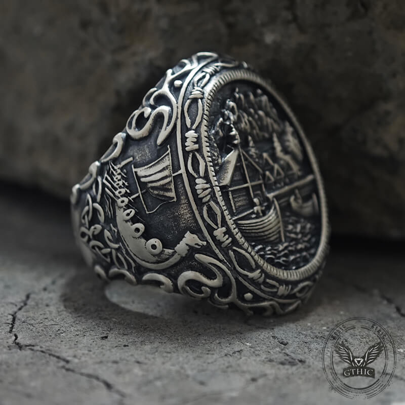 Wooden House Sterling Silver Viking Ring