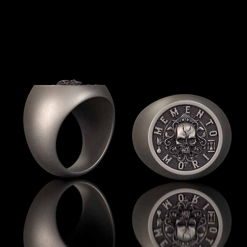 Wreath Skull Memento Mori Letters Sterling Silver Ring 01 | Gthic.com