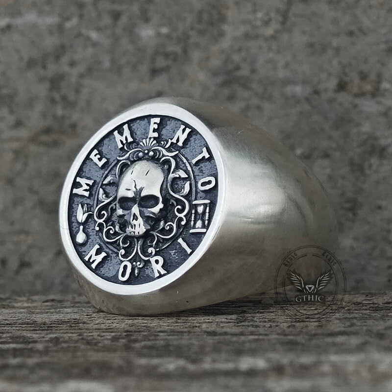 Wreath Skull Memento Mori Letters Sterling Silver Ring