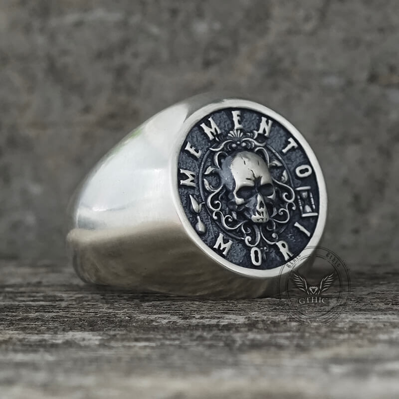 Wreath Skull Memento Mori Letters Sterling Silver Ring