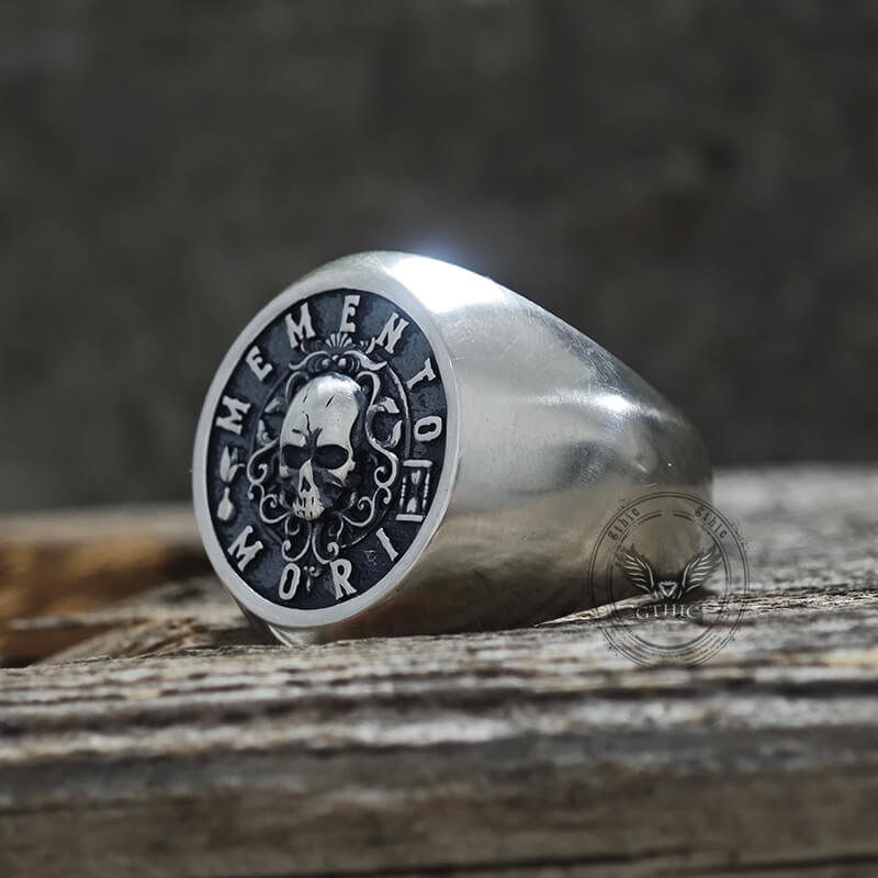 Wreath Skull Memento Mori Letters Sterling Silver Ring