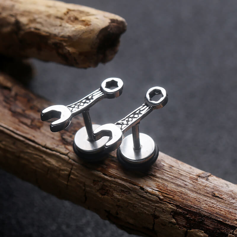 Wrench Shape Stainless Steel Stud Earring 01 | Gthic.com