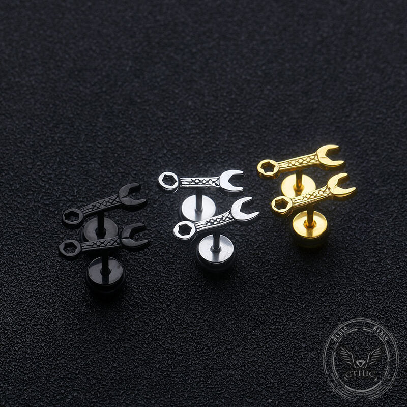 Wrench Shape Stainless Steel Stud Earring 04 | Gthic.com