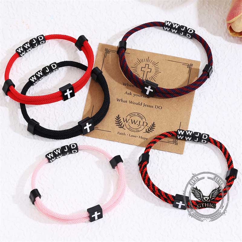 WWJD Letter Cross Adjustable Nylon Bracelet 01 | Gthic.com
