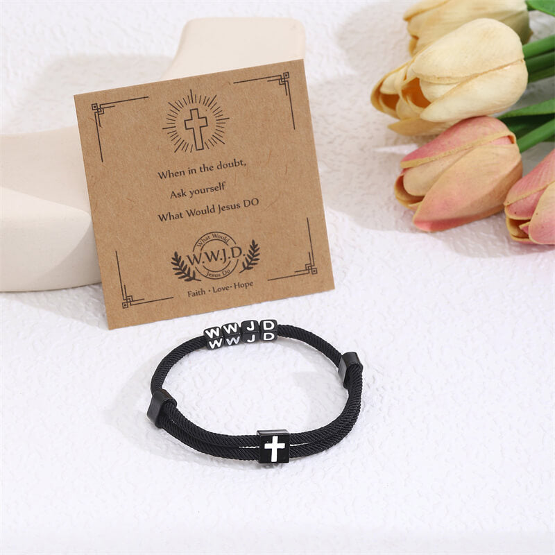WWJD Letter Cross Adjustable Nylon Bracelet