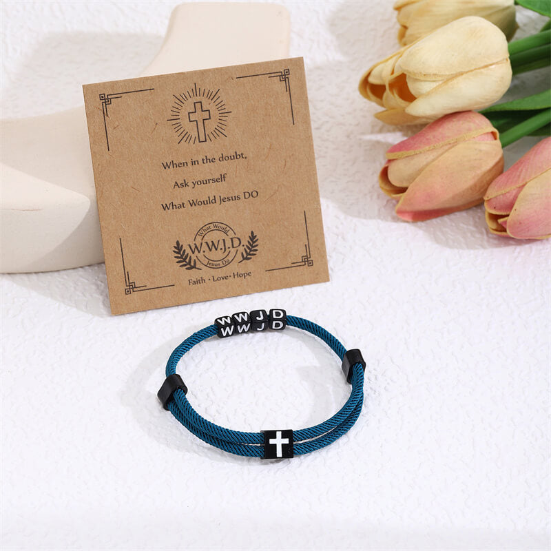 WWJD Letter Cross Adjustable Nylon Bracelet