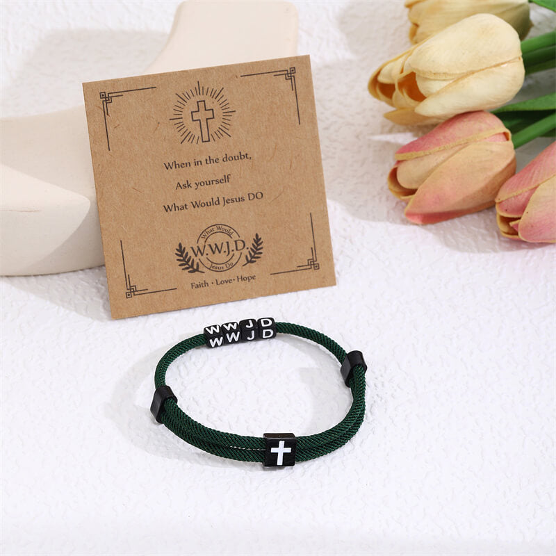 WWJD Letter Cross Adjustable Nylon Bracelet