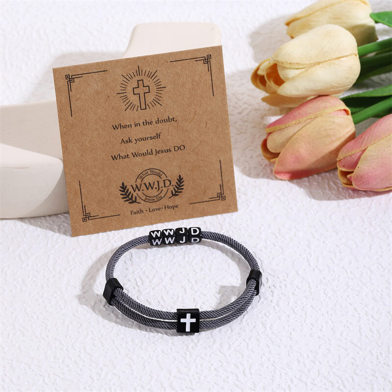WWJD Letter Cross Adjustable Nylon Bracelet