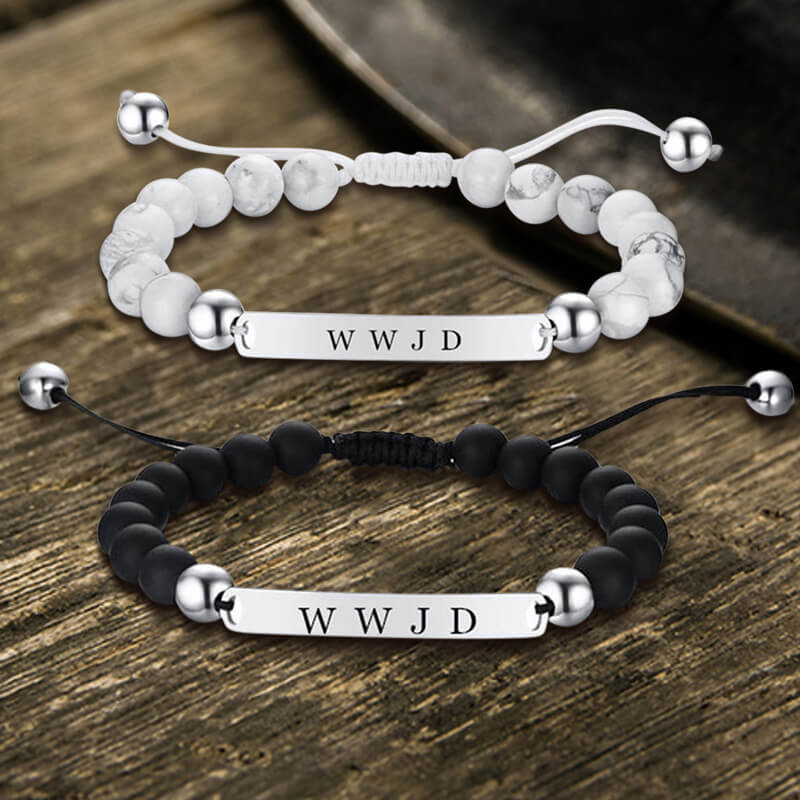 WWJD Letter Stainless Steel Adjustable Beaded Bracelet 01 | Gthic.com