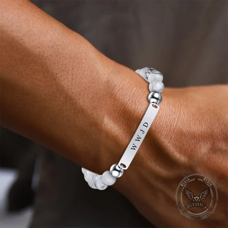 WWJD Letter Stainless Steel Adjustable Beaded Bracelet 02 | Gthic.com