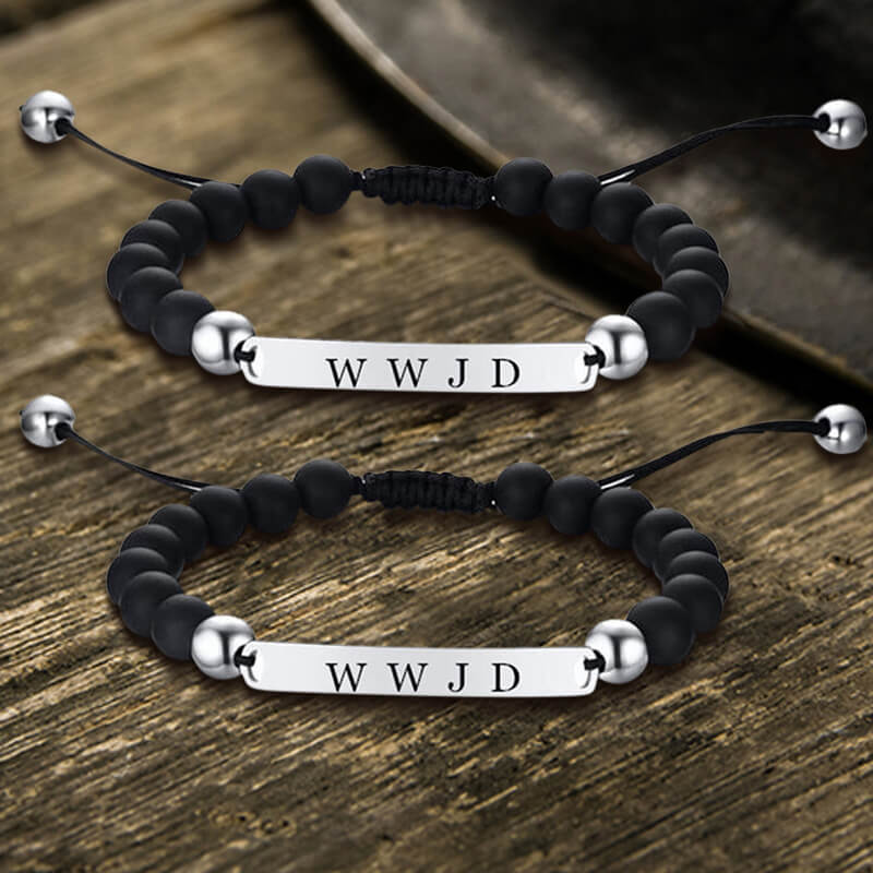 WWJD Letter Stainless Steel Adjustable Beaded Bracelet 03 | Gthic.com