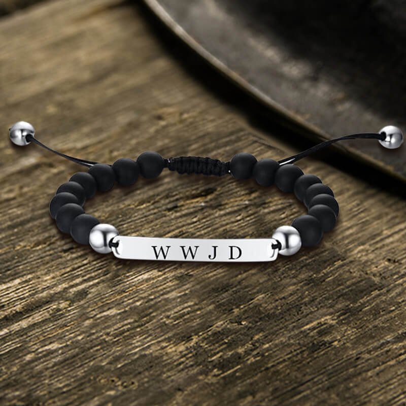WWJD Letter Stainless Steel Adjustable Beaded Bracelet