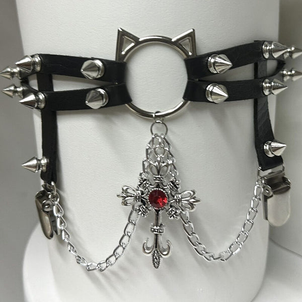 Y2K Cat Chain Leather Rivet Adjustable Strap Thigh Ring