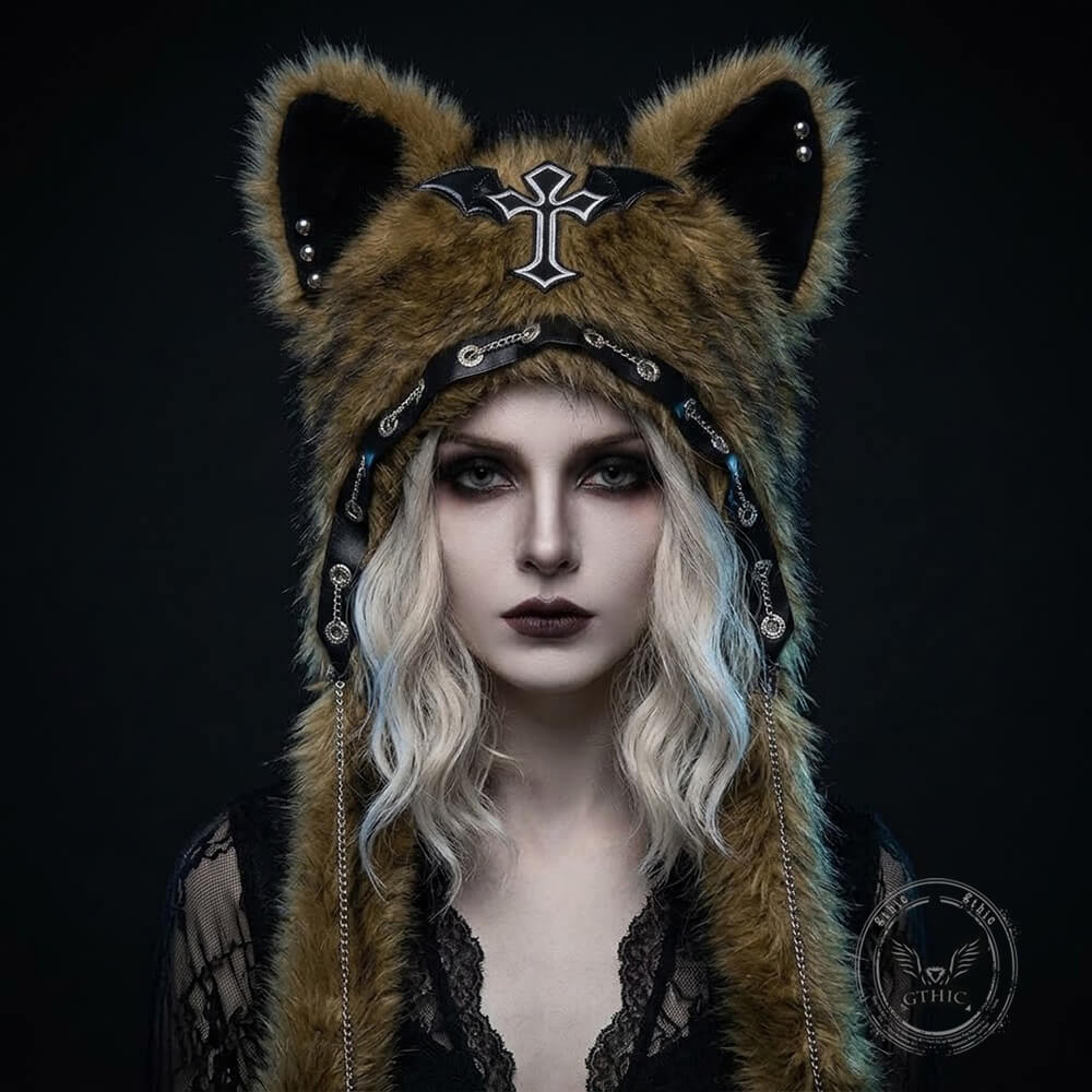 Y2K Cat Ears Crosses Gothic Plush Hat | Gthic.com