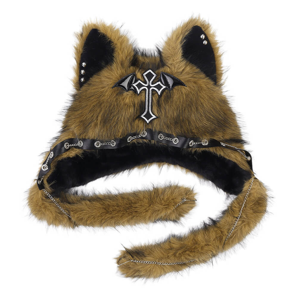 Y2K Cat Ears Crosses Gothic Plush Hat