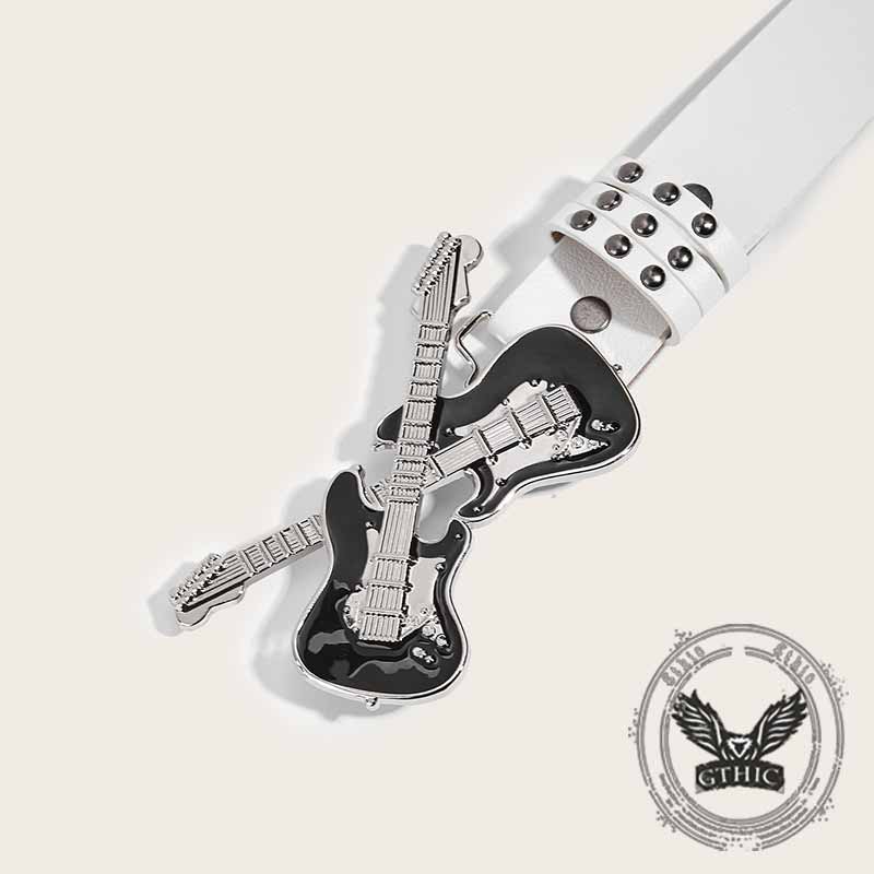 Y2K Fashion Double Guitar Buckle Rivet PU Leather Belt