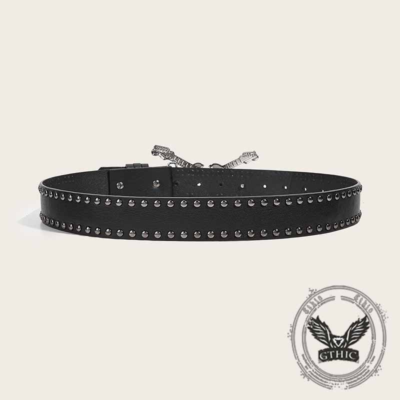 Y2K Fashion Double Guitar Buckle Rivet PU Leather Belt