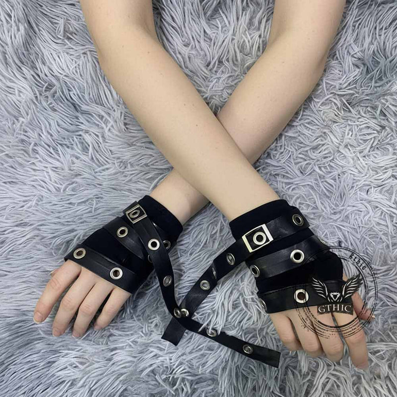 Y2K Gothic PU Strap Half-Finger Sleeve Gloves – GTHIC