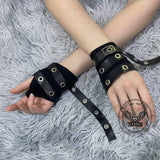Y2K Gothic PU Strap Half-Finger Sleeve Gloves | Gthic.com