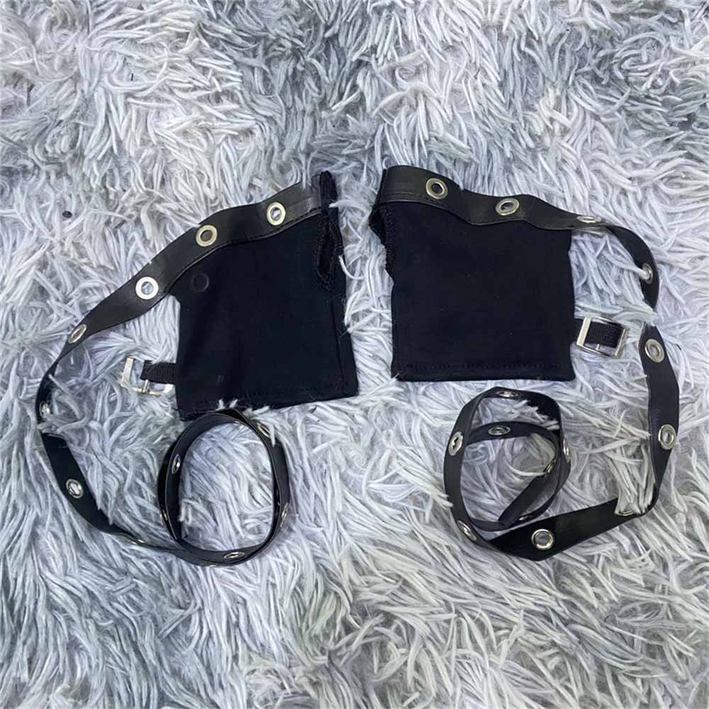 Y2K Gothic PU Strap Half-Finger Sleeve Gloves | Gthic.com