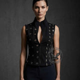 Y2K Gothic Rivet Slim Fit Zipper Vest | Gthic.com