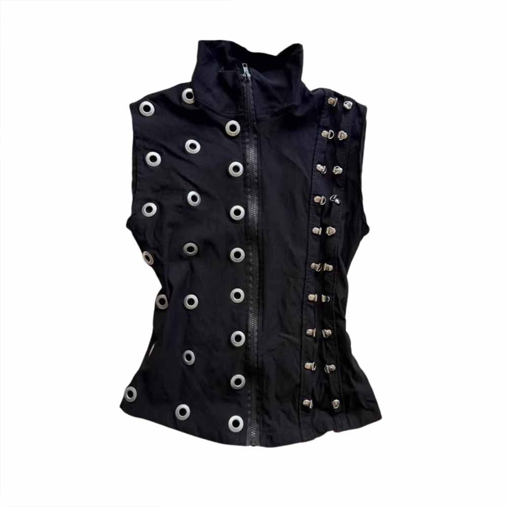 Y2K Gothic Rivet Slim Fit Zipper Vest | Gthic.com