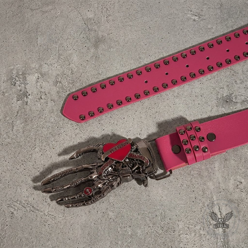 Y2K Gothic Skull Heart Claw PU Leather Studded Belt