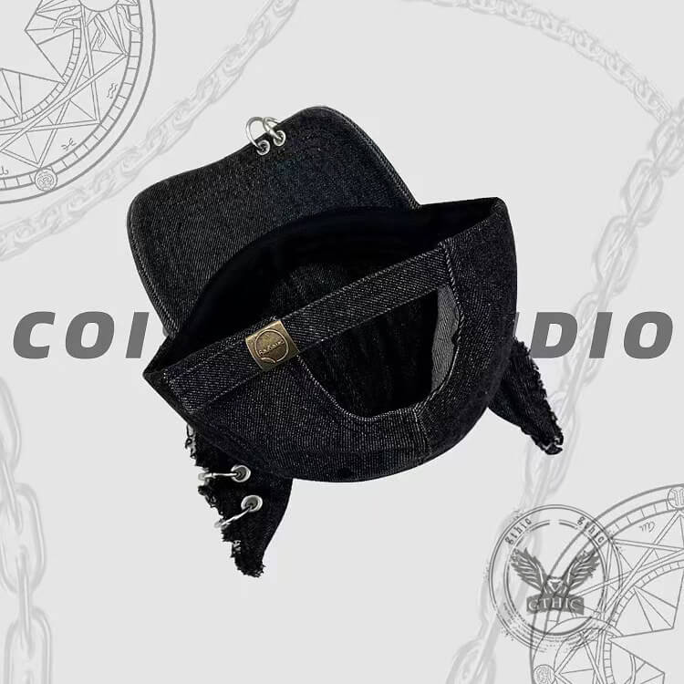 Y2K Iron Ring Ripped Three-Dimensional Ear Baseball Cap