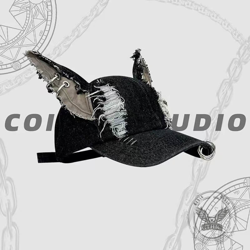 Y2K Iron Ring Ripped Three-Dimensional Ear Baseball Cap