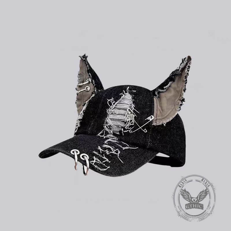 Y2K Iron Ring Ripped Three-Dimensional Ear Baseball Cap